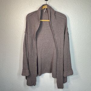 Free People Sweater XS Tan Oversized Open Cardigan Distressed Pockets Boho